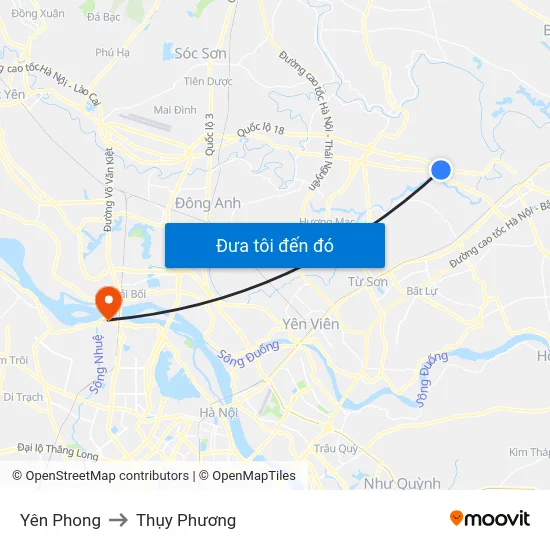 Yên Phong to Thụy Phương map