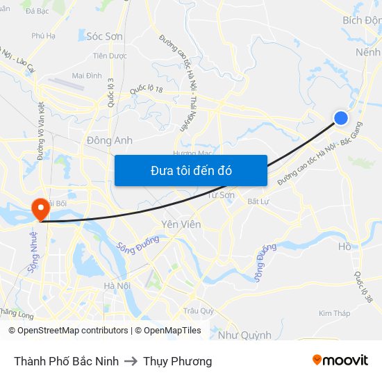 Thành Phố Bắc Ninh to Thụy Phương map