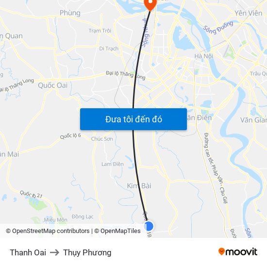 Thanh Oai to Thụy Phương map