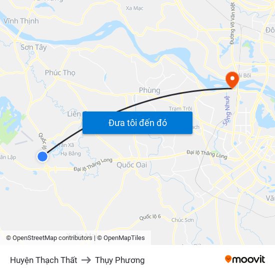 Huyện Thạch Thất to Thụy Phương map