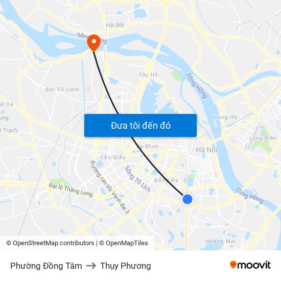 Phường Đồng Tâm to Thụy Phương map