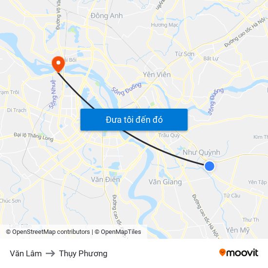 Văn Lâm to Thụy Phương map