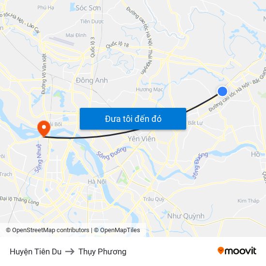 Huyện Tiên Du to Thụy Phương map