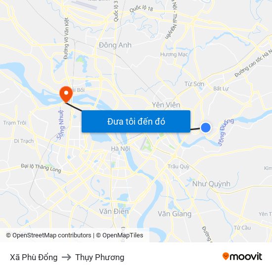 Xã Phù Đổng to Thụy Phương map