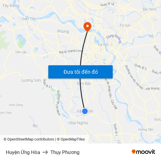 Huyện Ứng Hòa to Thụy Phương map