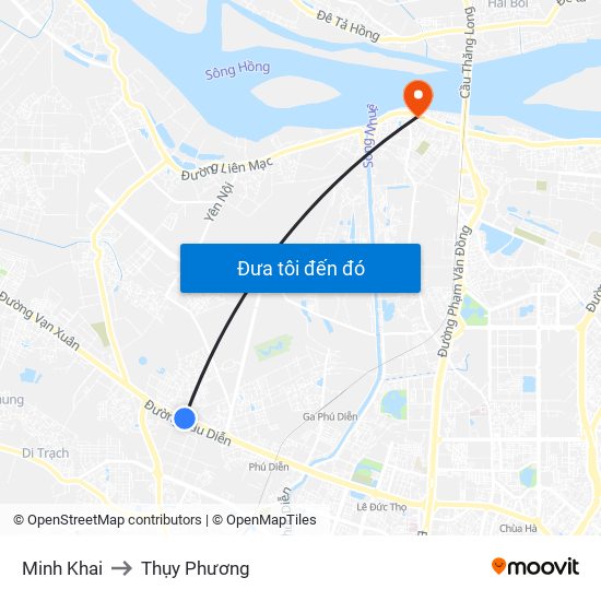 Minh Khai to Thụy Phương map