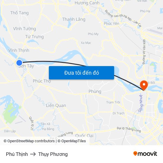 Phú Thịnh to Thụy Phương map