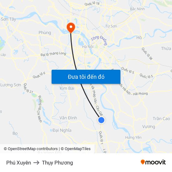 Phú Xuyên to Thụy Phương map