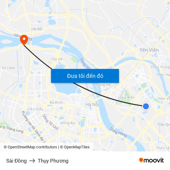 Sài Đồng to Thụy Phương map