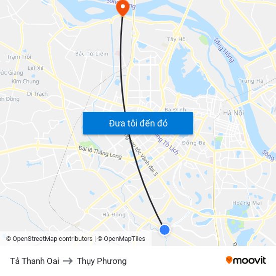 Tả Thanh Oai to Thụy Phương map