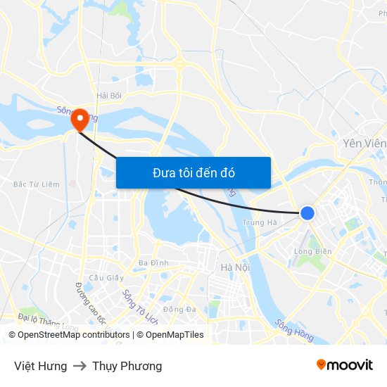 Việt Hưng to Thụy Phương map