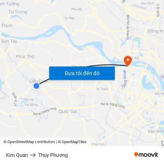 Kim Quan to Thụy Phương map