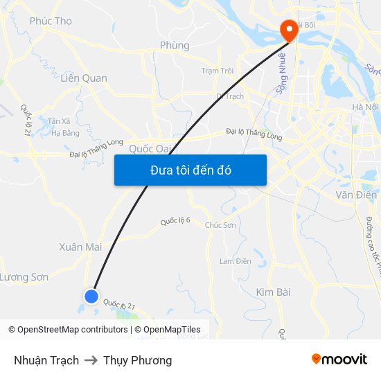 Nhuận Trạch to Thụy Phương map