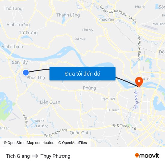 Tích Giang to Thụy Phương map