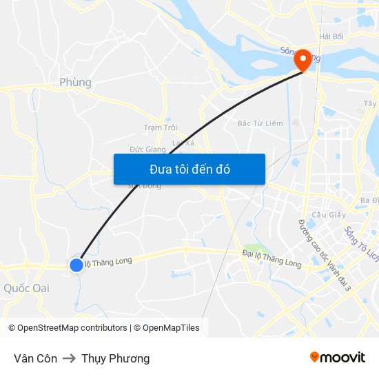 Vân Côn to Thụy Phương map