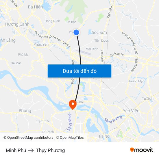 Minh Phú to Thụy Phương map