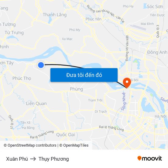 Xuân Phú to Thụy Phương map