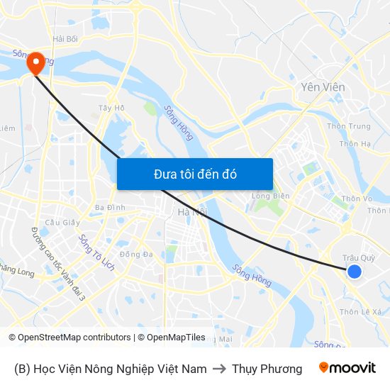 (B) Học Viện Nông Nghiệp Việt Nam to Thụy Phương map