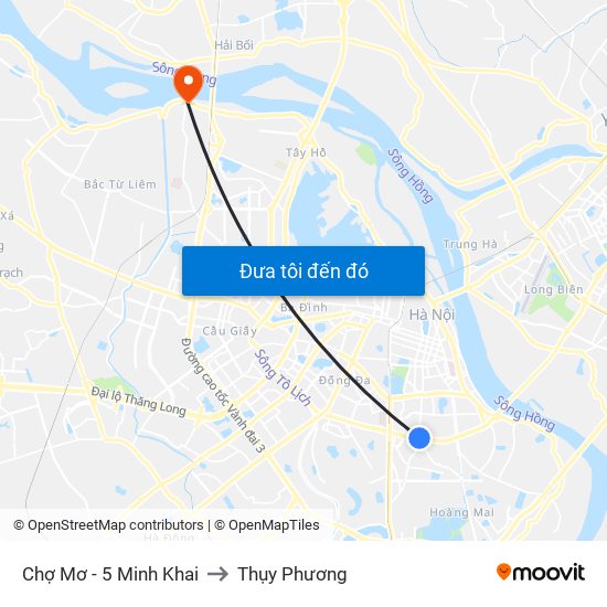 Chợ Mơ - 5 Minh Khai to Thụy Phương map