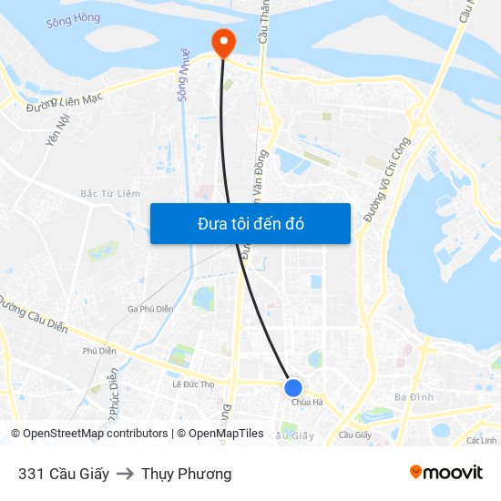 331 Cầu Giấy to Thụy Phương map