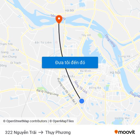 322 Nguyễn Trãi to Thụy Phương map