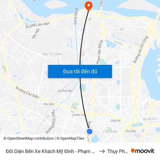 Đối Diện Bến Xe Khách Mỹ Đình - Phạm Hùng (Cột Trước) to Thụy Phương map