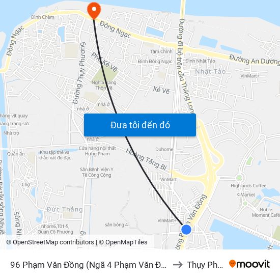 96 Phạm Văn Đồng (Ngã 4 Phạm Văn Đồng - Xuân Đỉnh) to Thụy Phương map