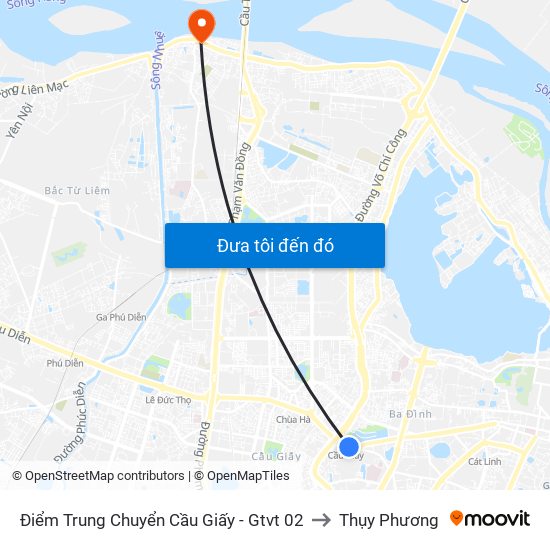 Điểm Trung Chuyển Cầu Giấy - Gtvt 02 to Thụy Phương map