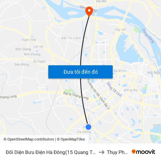 Đối Diện Bưu Điện Hà Đông(15 Quang Trung Hà Đông) to Thụy Phương map