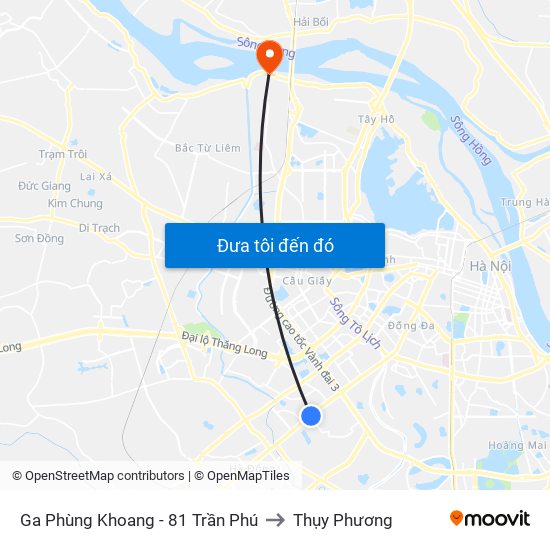 Ga Phùng Khoang - 81 Trần Phú to Thụy Phương map