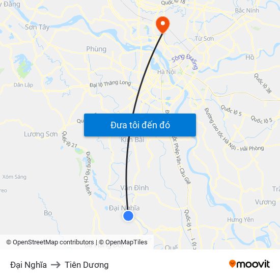 Đại Nghĩa to Tiên Dương map