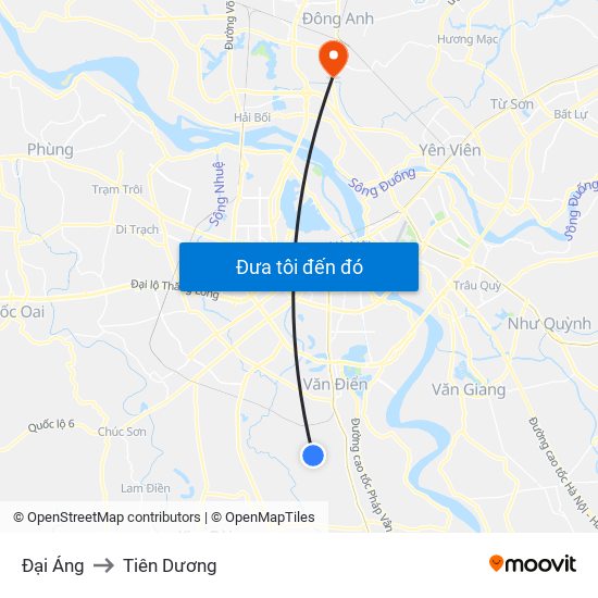 Đại Áng to Tiên Dương map