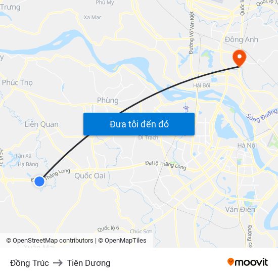 Đồng Trúc to Tiên Dương map