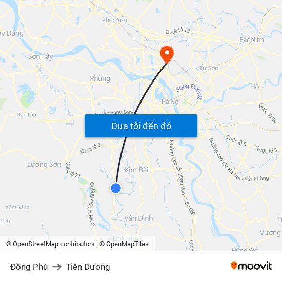 Đồng Phú to Tiên Dương map