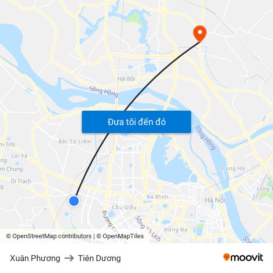 Xuân Phương to Tiên Dương map