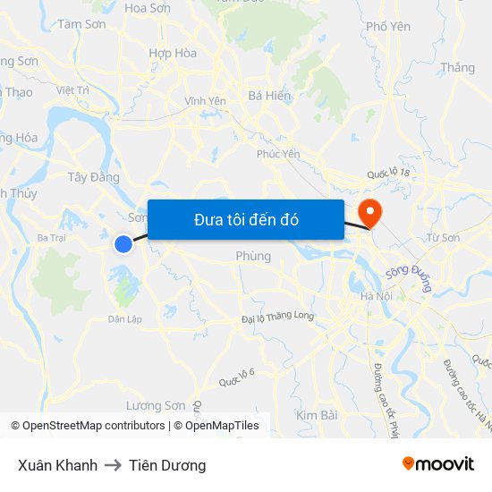Xuân Khanh to Tiên Dương map