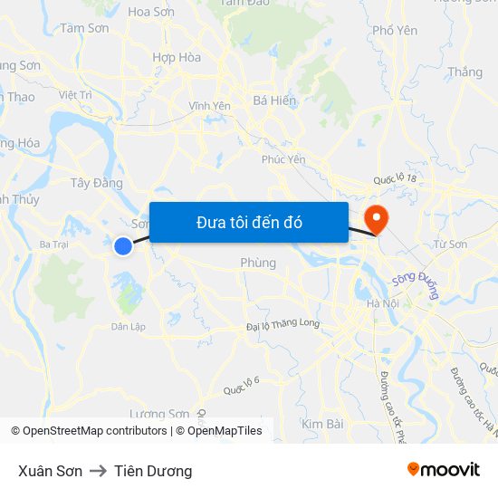 Xuân Sơn to Tiên Dương map