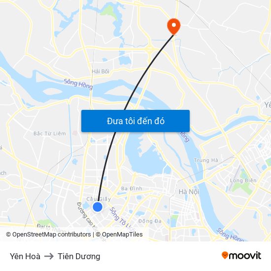 Yên Hoà to Tiên Dương map