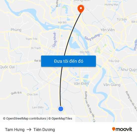 Tam Hưng to Tiên Dương map