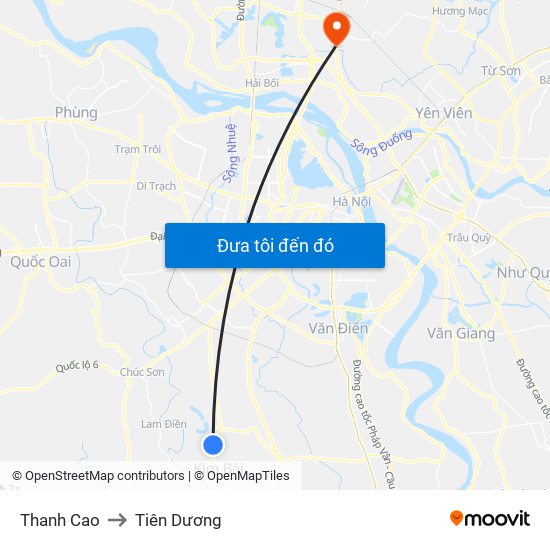 Thanh Cao to Tiên Dương map