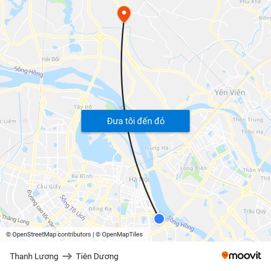 Thanh Lương to Tiên Dương map