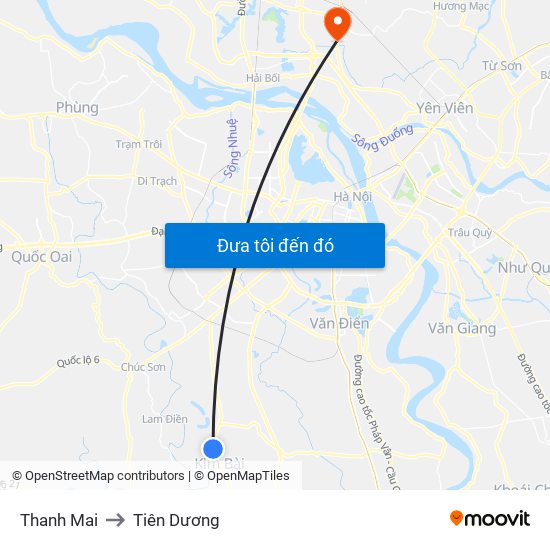 Thanh Mai to Tiên Dương map