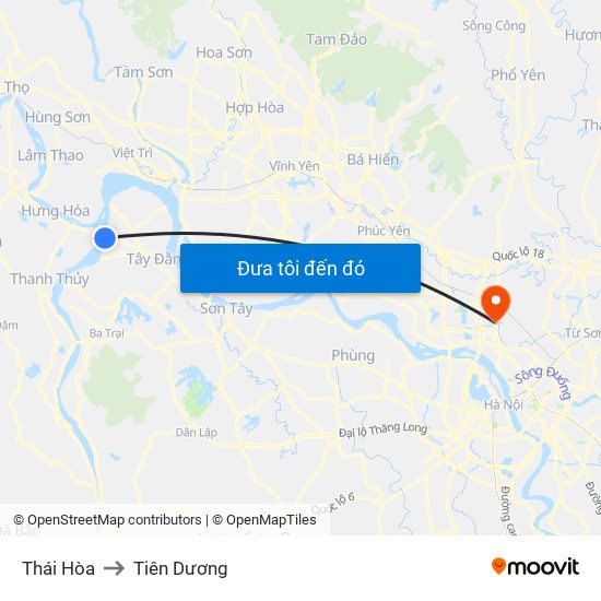 Thái Hòa to Tiên Dương map