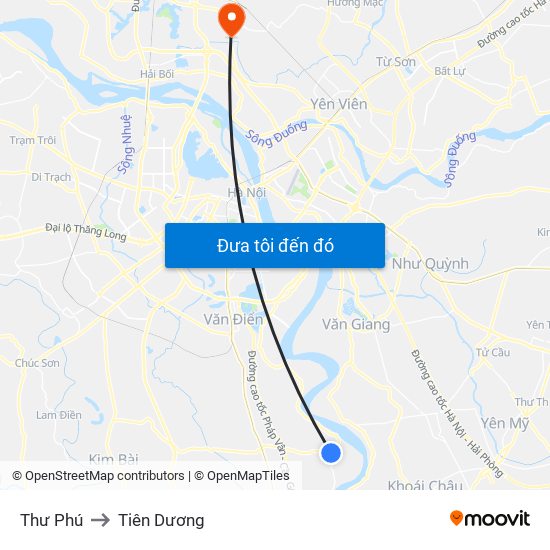 Thư Phú to Tiên Dương map