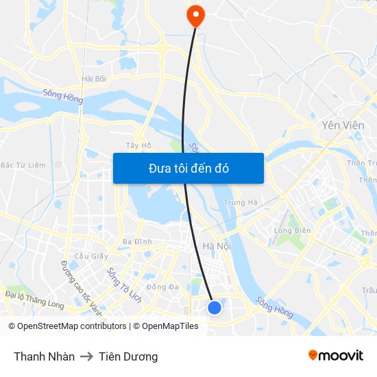 Thanh Nhàn to Tiên Dương map