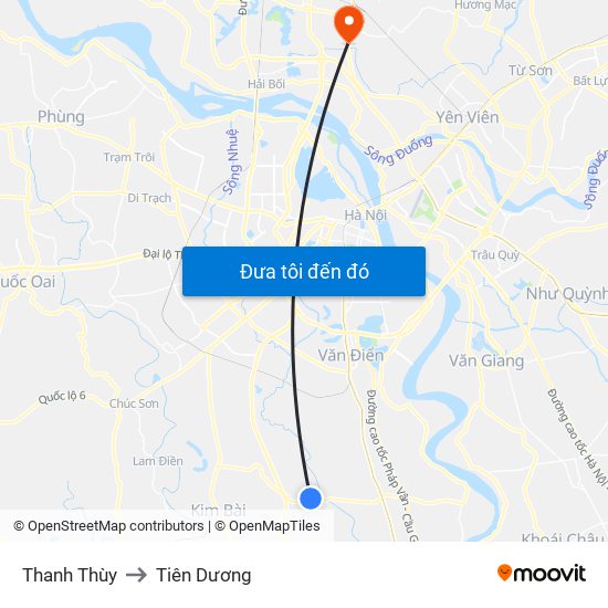 Thanh Thùy to Tiên Dương map