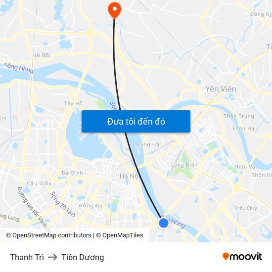 Thanh Trì to Tiên Dương map