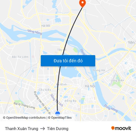 Thanh Xuân Trung to Tiên Dương map