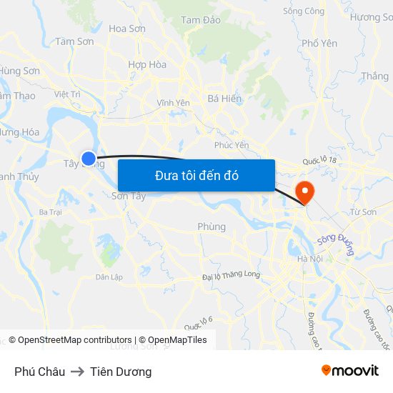 Phú Châu to Tiên Dương map