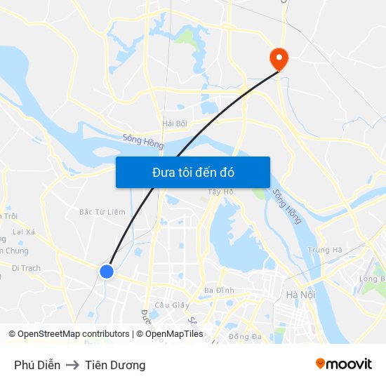 Phú Diễn to Tiên Dương map